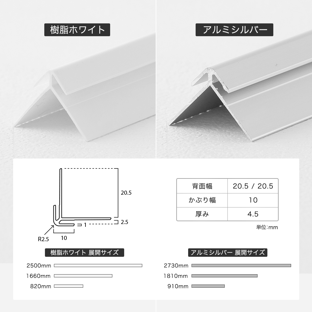 薄型壁パネル専用見切り材 コーナー用出隅